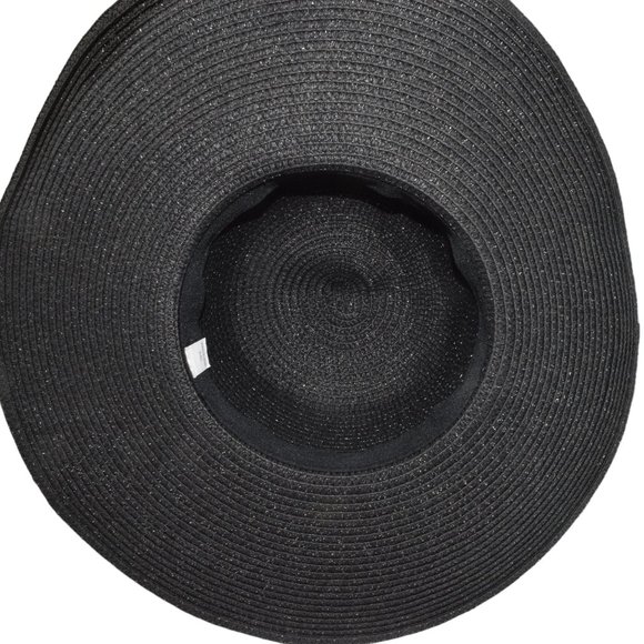 Black Wide Brim Straw Sun Hat Pom Embellished - Picture 5 of 8